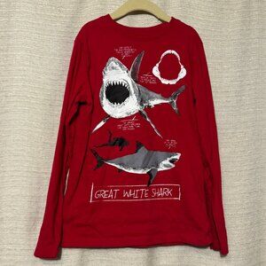 Lands' End Long Sleeve Red T-Shirt, Great White Shark, Medium / 10-12